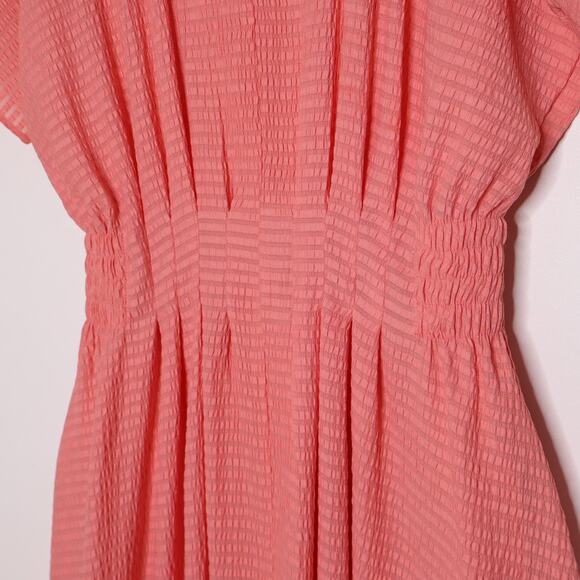 CLUB MONACO Seersucker Fit & Flare Dress Knee Length Tea Rose Pink Women's 2 - Picture 5 of 15